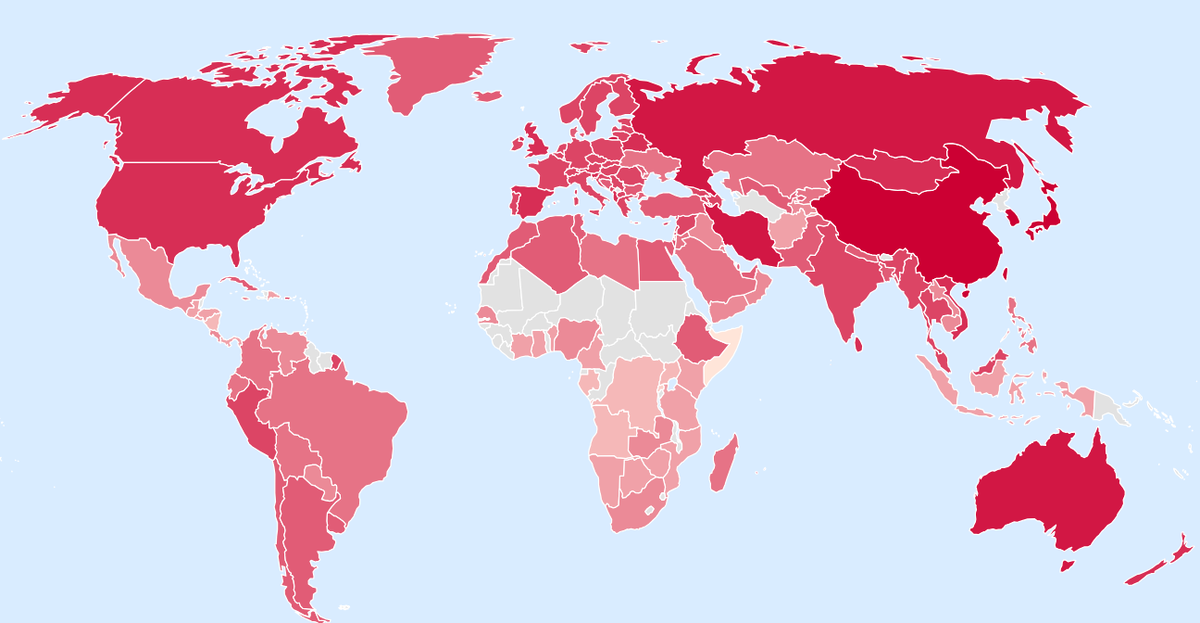 Интеллектуальная карта мира за 2025 год. Чем темнее - тем умнее. Фото: 