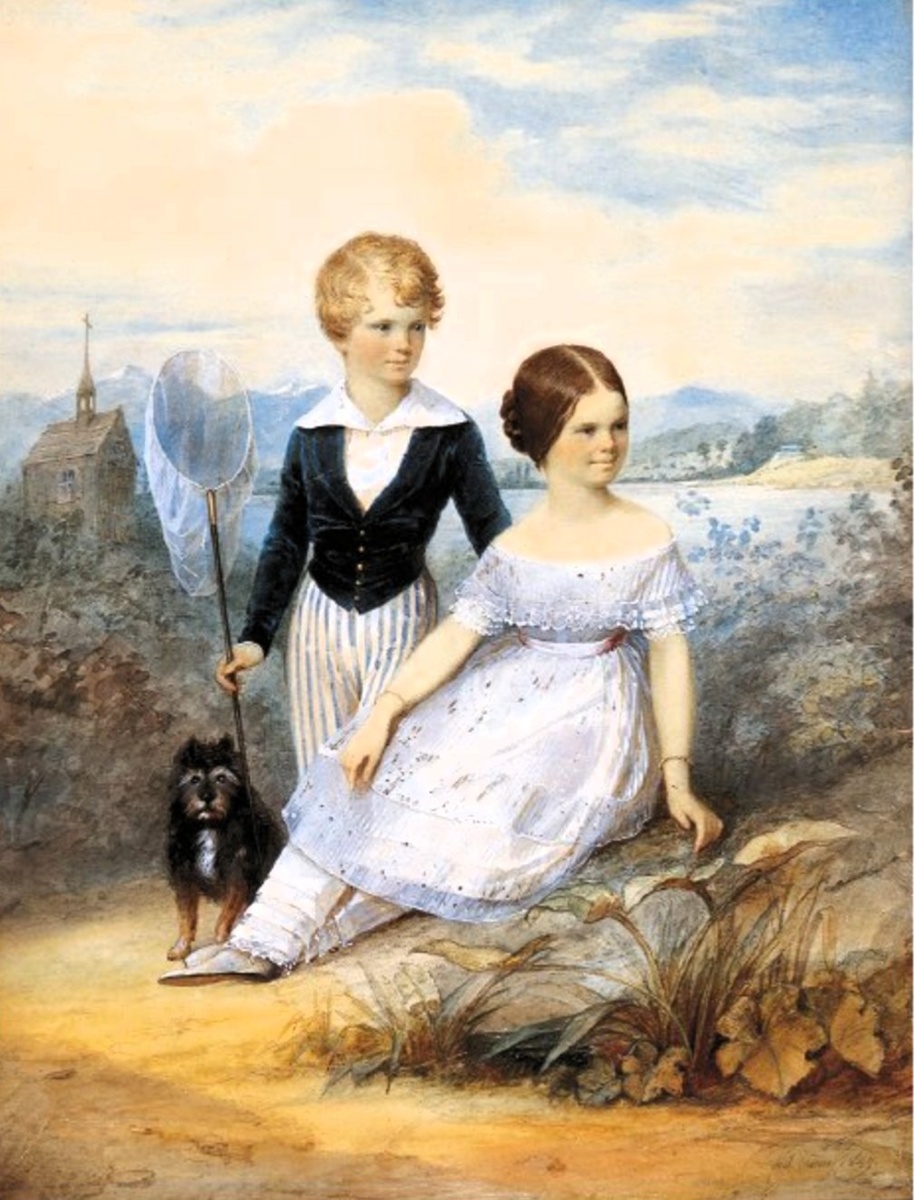 Принц Карл Теодор Баварский с сестрой Елизаветой (или Сисси), худ. Карл Хааг, 1849 г.