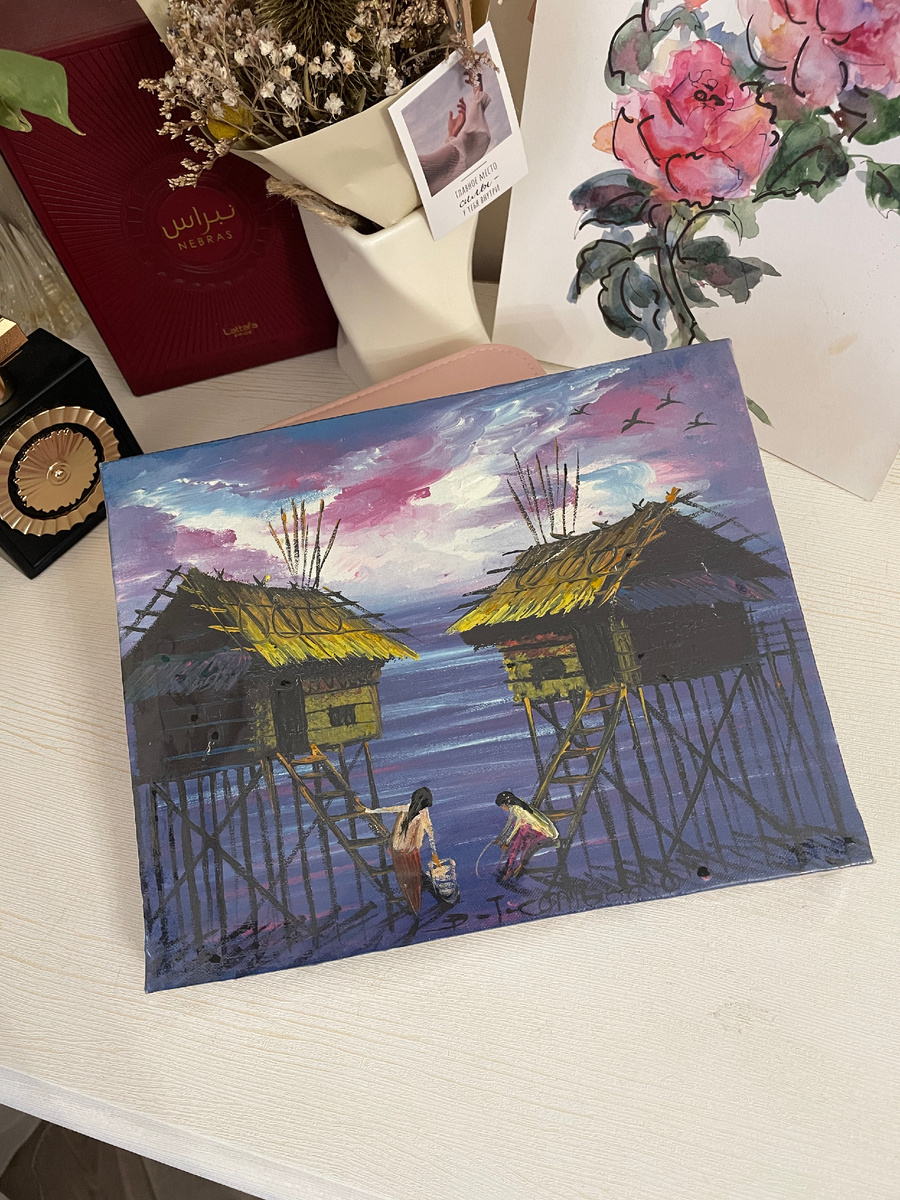 «Хижины на озере Тонлесап в Камбодже». Холст, масло.