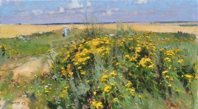 «Пижма цветет» Холст, масло, 45х25, 2025 г.