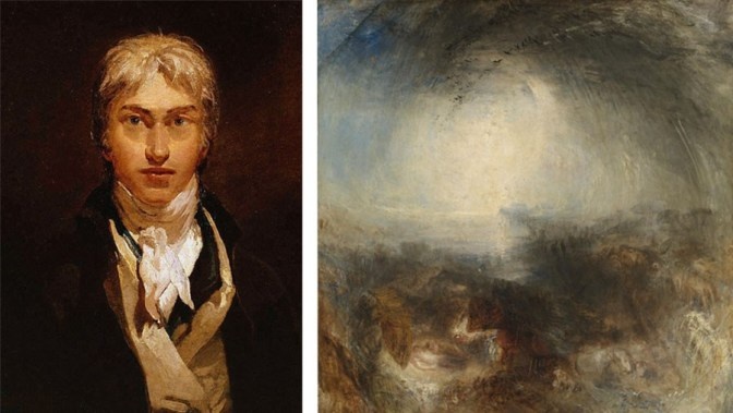 Уильям Тернер «Автопортрет», ок.1799; Уильям Тернер «Тень и тьма — вечер потопа», 1843