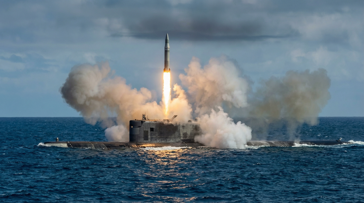 Атомная подводная лодка К-19 запускает баллистическую ракету