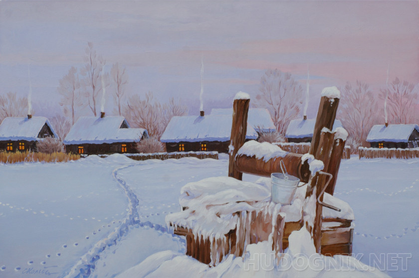 Сергей Кольба. Зимний вечер, старый колодец. Источник изображения: https://hudognik.net/pictures/846-Zimniy_vecher_staryiy_kolodets/