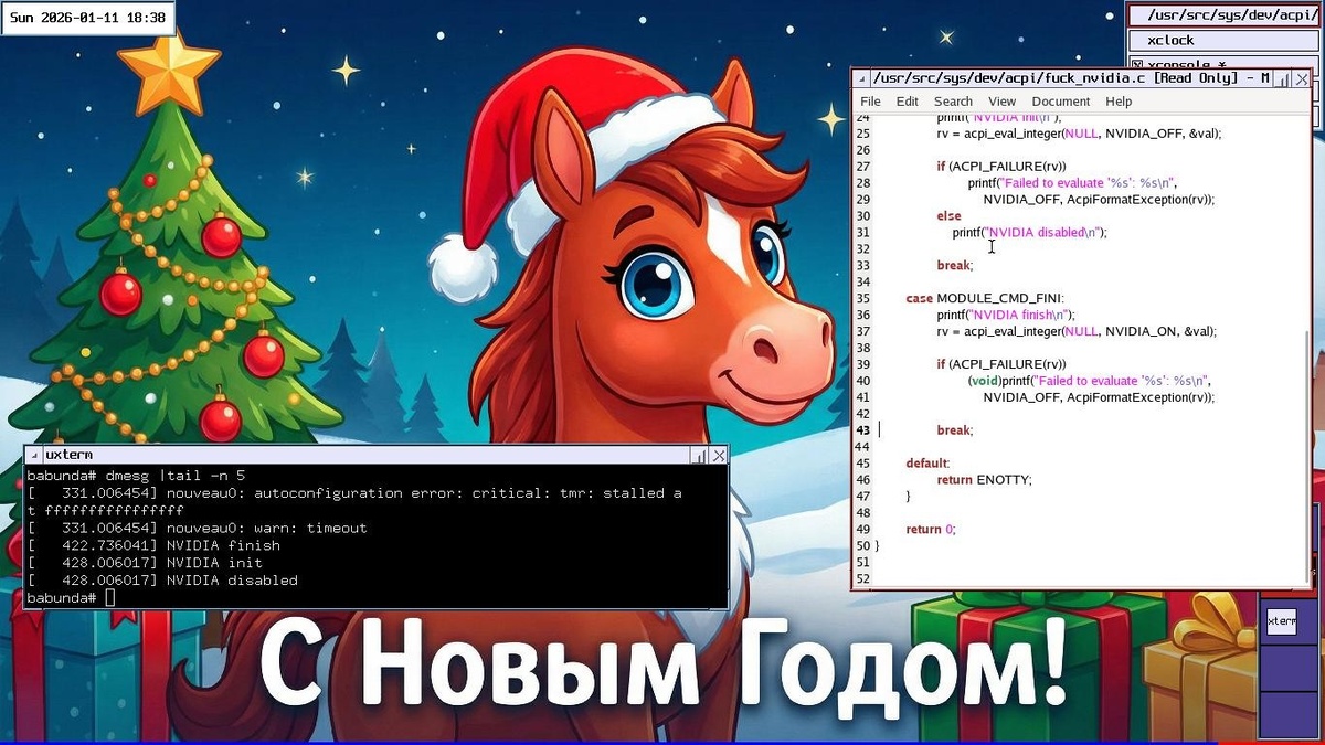 Да, это NetBSD на ноутбуке. Да опять.  А как вы проводите новогодние праздники?