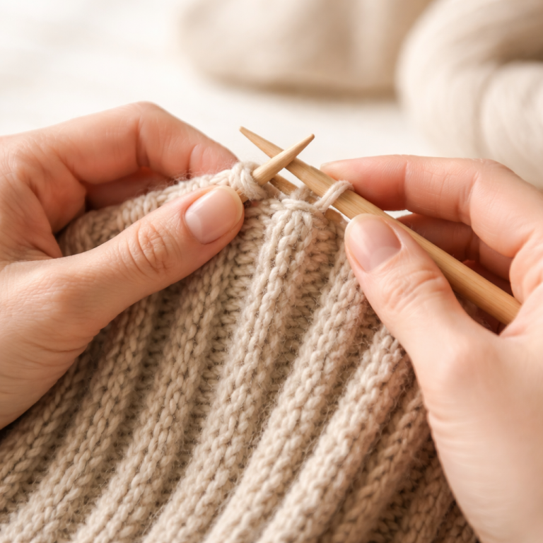    Аккуратный край изделия спицами Loza