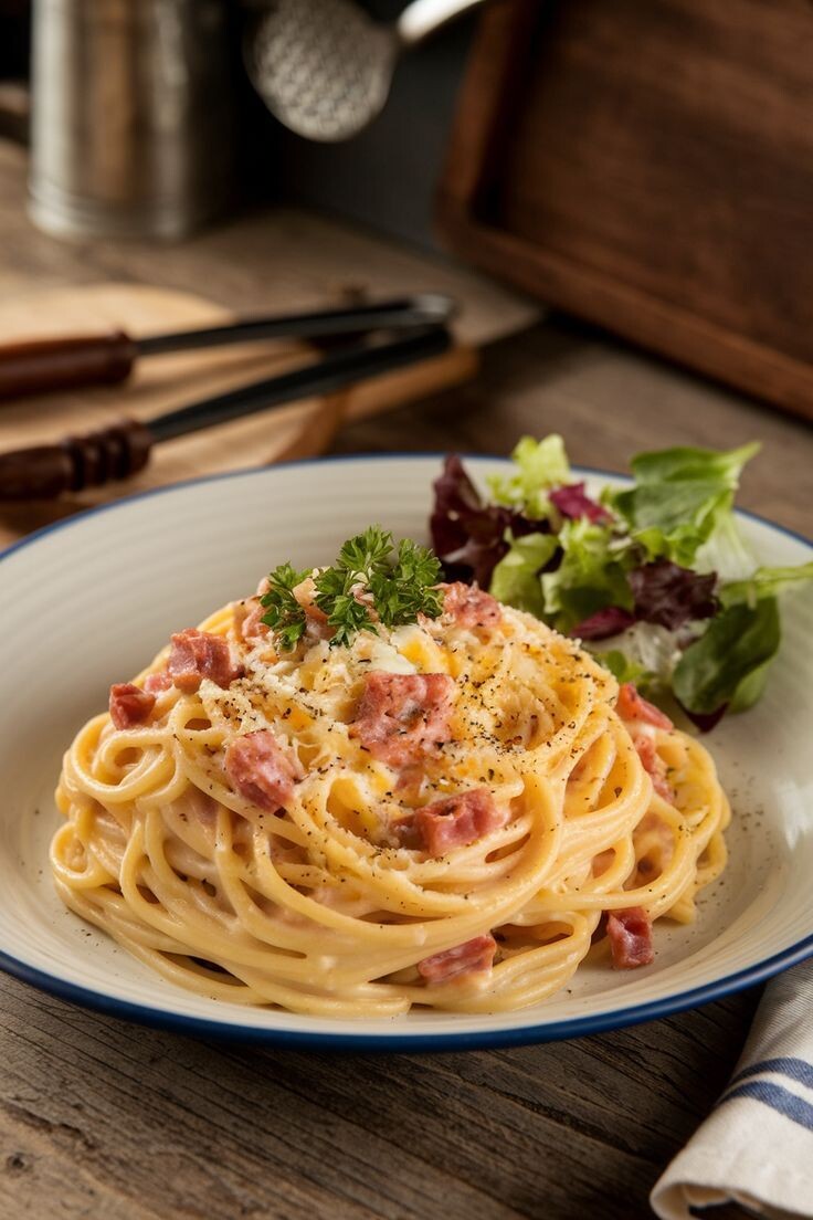 🍝 2. Паста карбонара экспресс (10 мин) Ингредиенты:100г спагетти, яйцо, 50г пармезана, 50г ветчины.- Отварить пасту (8 мин).- Соус: яйцо+сыр+ветчина, вмешать горячую.Классика Италии!