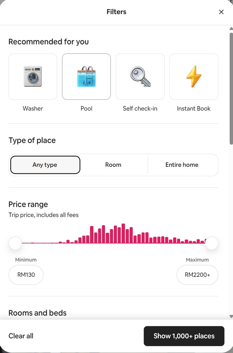   Пример фильтров в выдаче: тип жилья, комнаты и т. п. — их лучше не включать, если хотите увидеть максимум вариантов.
