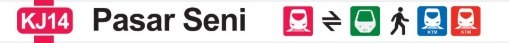   Пример схемы метро со станцией Pasar Seni в Куала-Лумпуре: видны разные типы пересадок