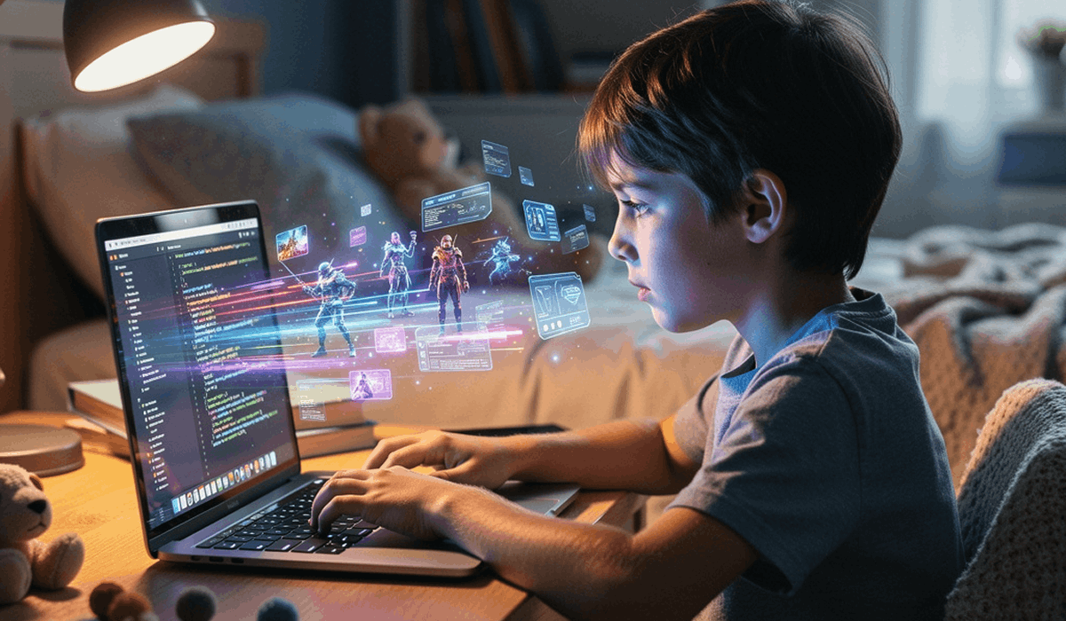 В программировании ребёнок создаёт цифровые миры — игры, сайты и приложения — с помощью кода.