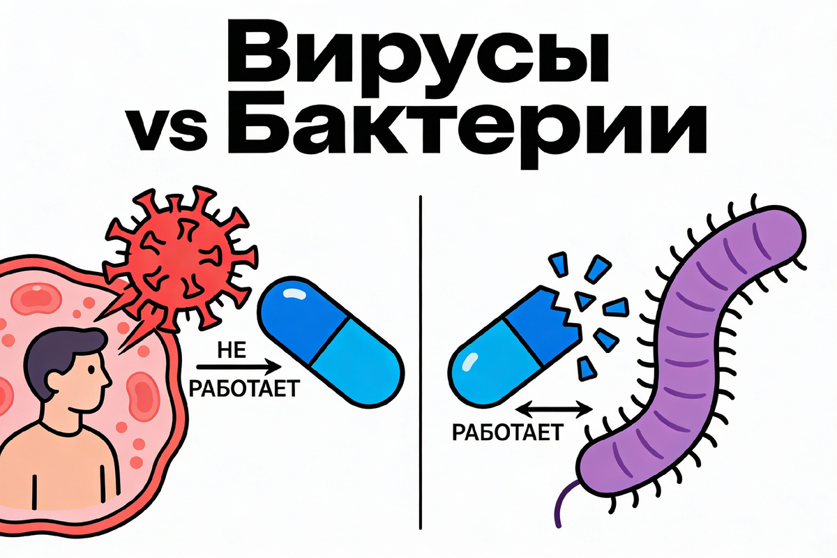 Вирусы vs бактерии: схема действия антибиотиков