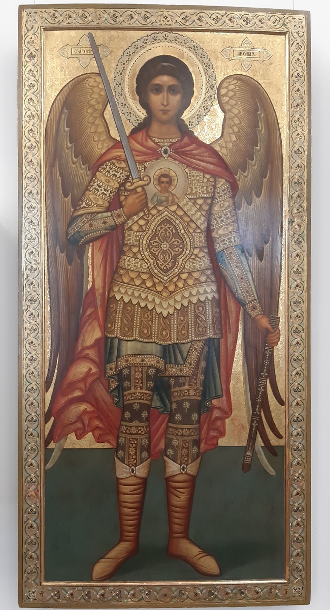 АРХАНГЕЛ МИХАИЛ. Конец XIX века.  Дерево, левкас, масло, золочение, чеканка по левкасу