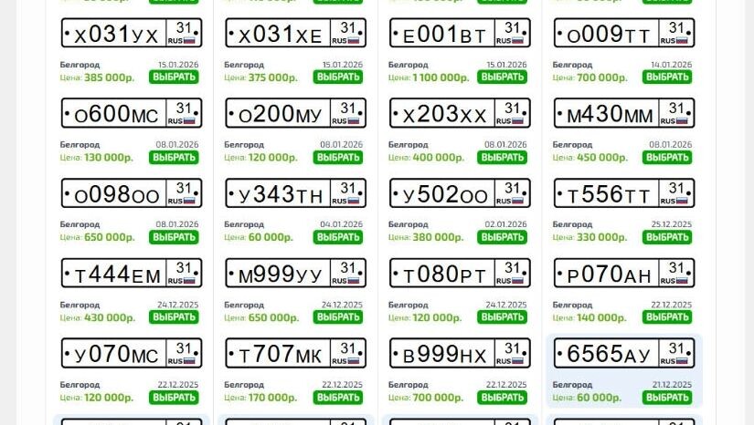    В регионе достаточно разнообразный выбор «красивых» автономеров   скриншот с сайта gosnomer.rus