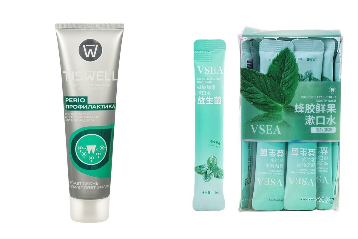 Зубная паста с фторидом и без SLS Tiswell/Ополаскиватель в саше Farres 