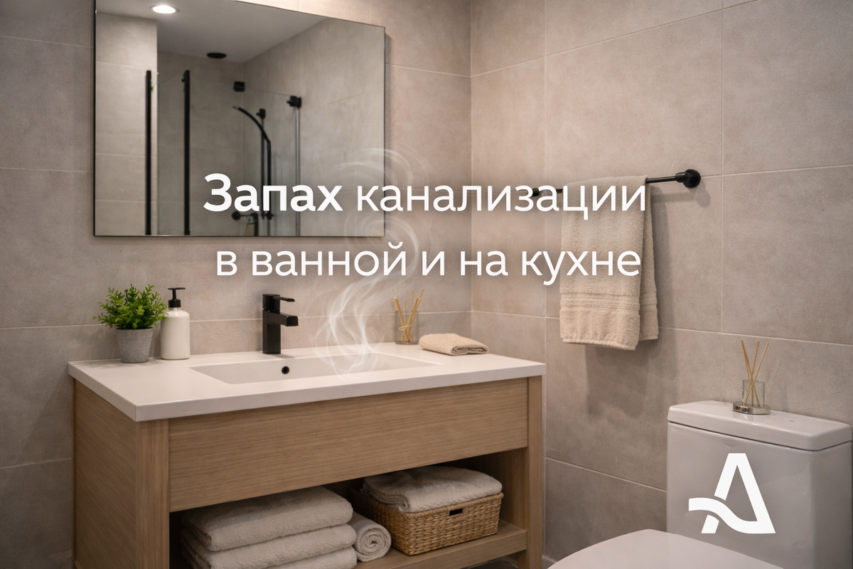 Запах канализации в ванной и на кухне чаще всего появляется из-за сорванного гидрозатвора сифона или обратной тяги вентиляции: подсос из стояка идёт через решётку и слив.