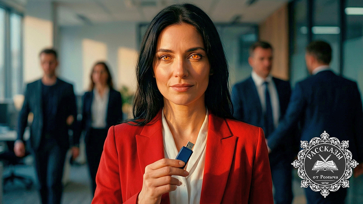 Молодая женщина в красном жакете сжимает флешку на фоне задержания предателей