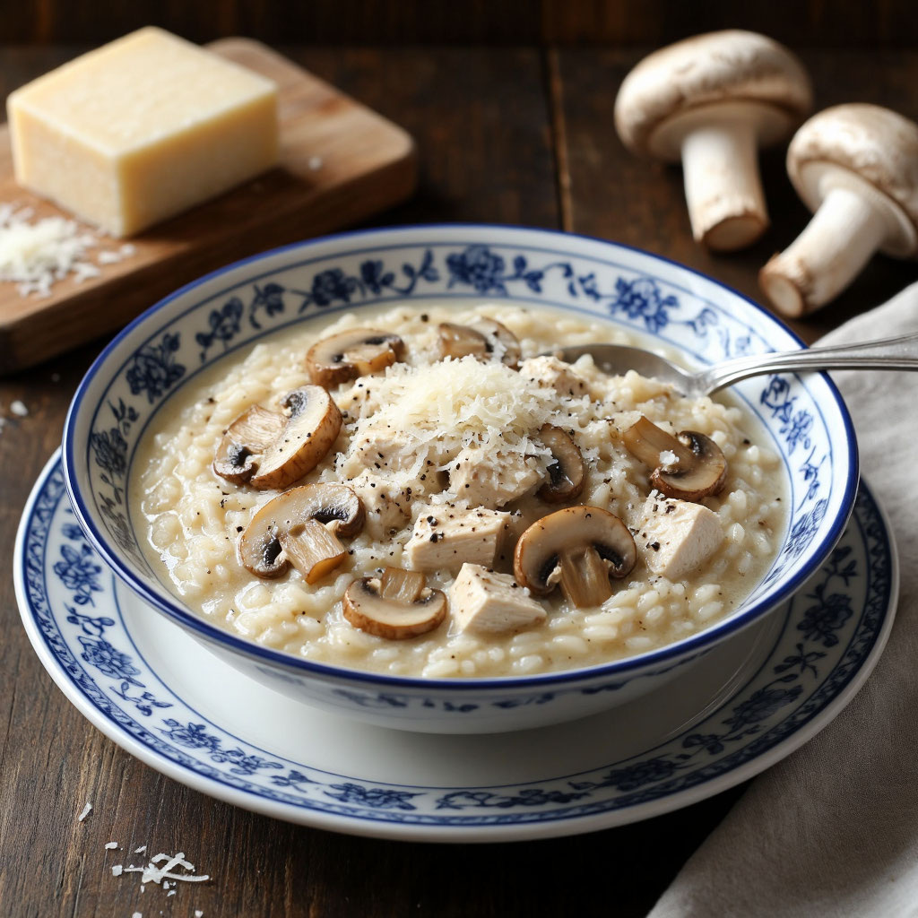 Сливочный рис с курицей и шампиньонами: нежное блюдо для уютного ужина 🍲