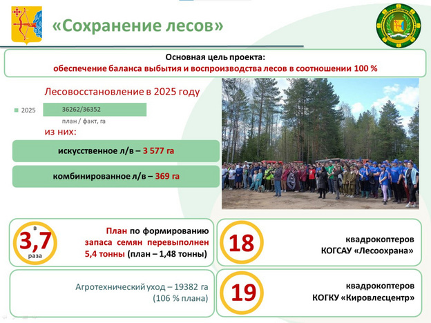    Кировская область в 2025 году выполнила план по проекту «Сохранение лесов»