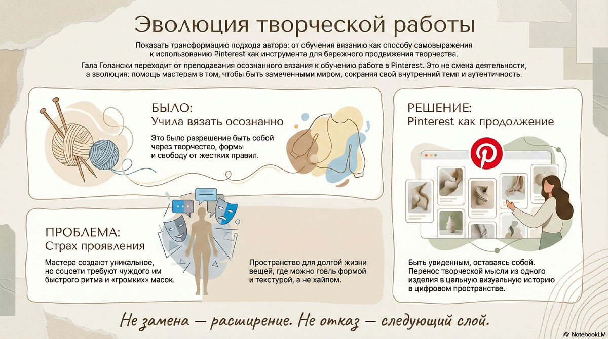 Курс «Реальный Pinterest» — не про кнопки и алгоритмы. Он про то, как продолжить разговор с миром, который вы уже ведёте через свои вещи.