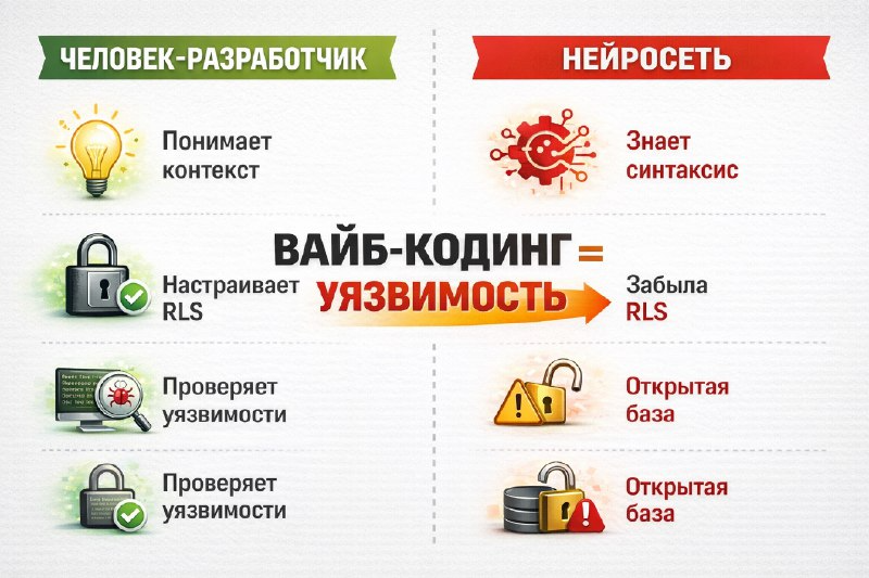 Вайб-кодинг от нейросети против человеческого подхода: почему ИИ забыл настроить базовую защиту Row Level Security