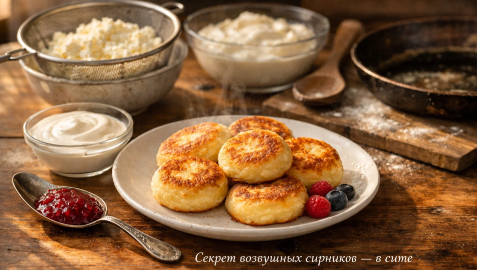 Кладу в тесто для сырников творог через сито — текстура становится воздушной и нежной