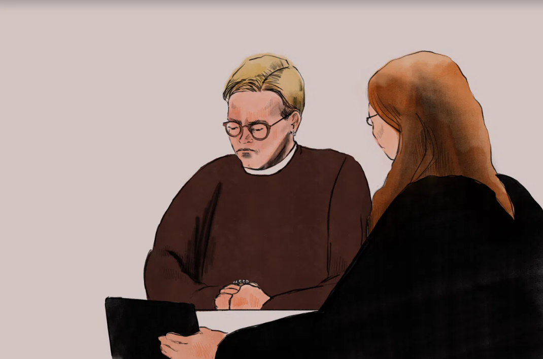 Рисунок сделан 3 февраля в зале суда