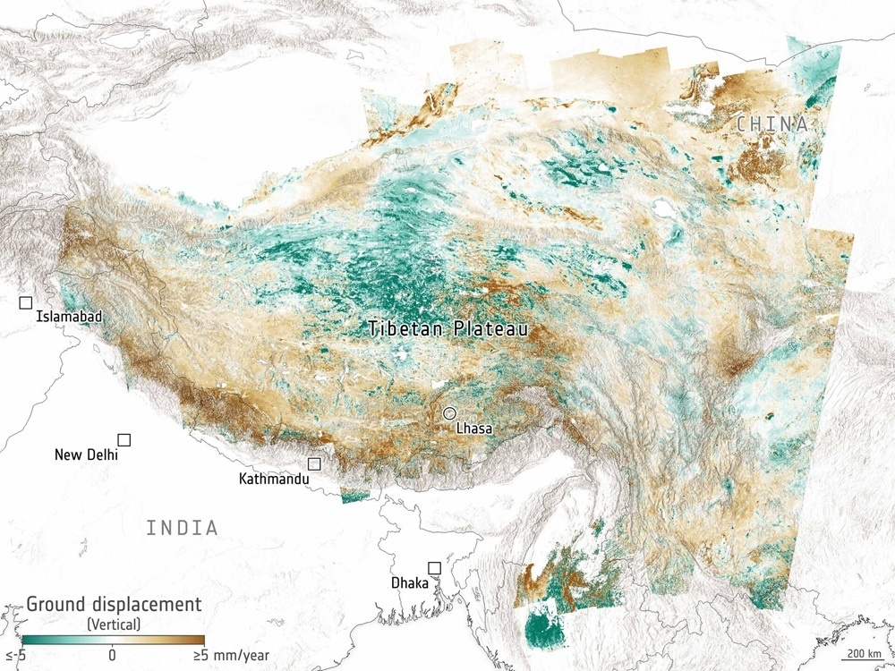     Фото: Science Вертикальное смещение грунта на Тибетском нагорье