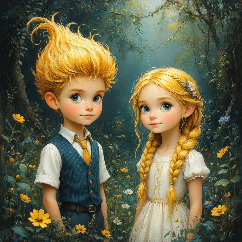 Мальчик Золотой Хохолок и девочка Золотая Коса