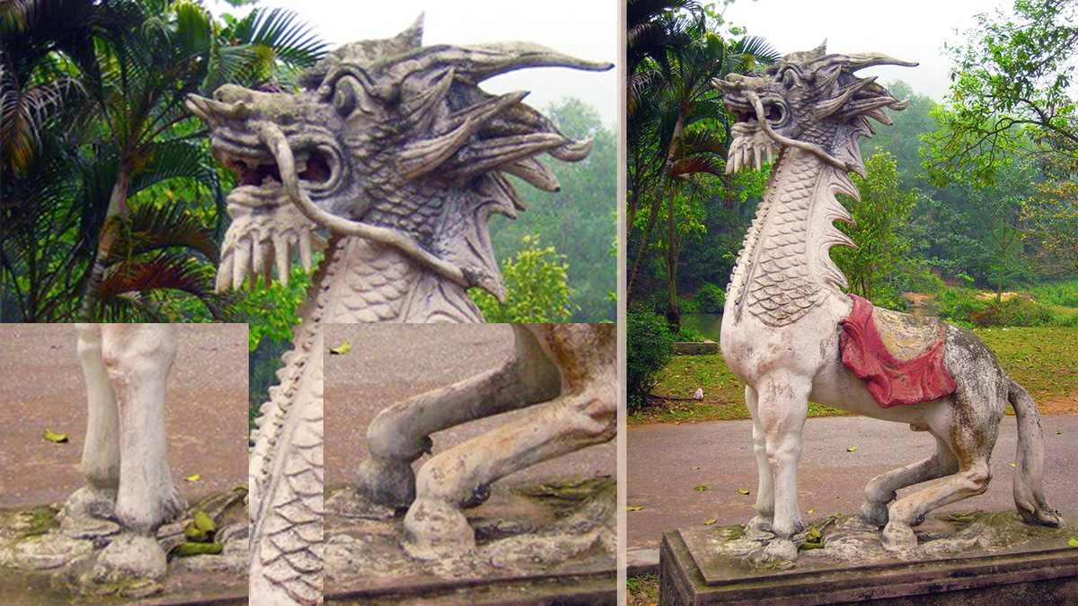 Драконий конь Лун Ма во Вьетнаме.  Храмовый комплекс Гионг в районе Сокшон, Ханой