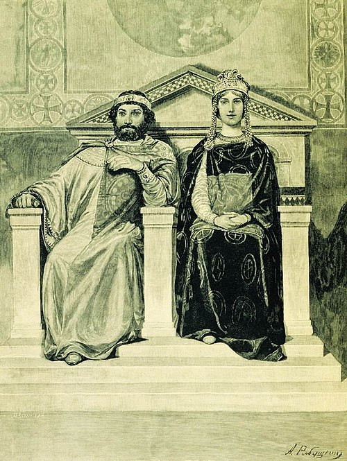 «Владимир Красное Солнышко и его жена Апраксия Королевична». Иллюстрация к книге «Русские былинные богатыри»