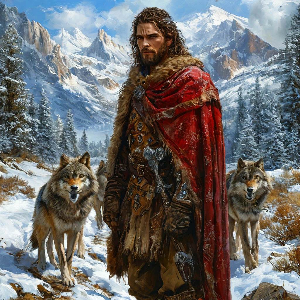 Велес, красивый статный мужчина в сопровождении волков shedevrum.ai