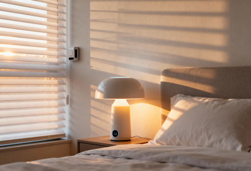 Вечером теплый свет ламп превращает белый в уютный кремовый