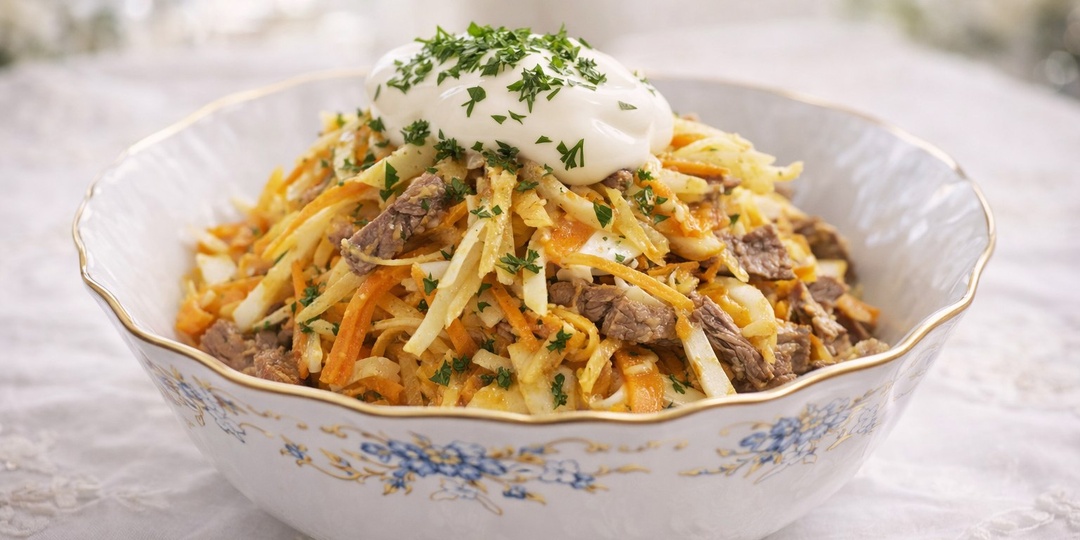 Салат Клязьма с говядиной и редькой. Рецепт из СССР, который создали для иностранных туристов