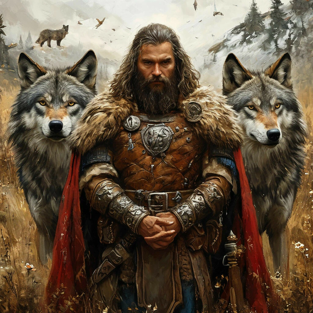 shedevrum.ai бог Велес с волками.