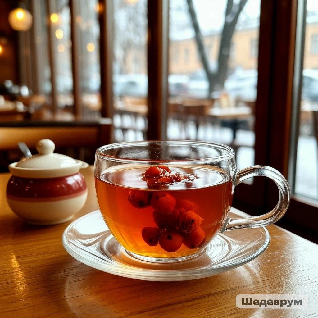 Чай с шиповником и медом, изображение сгенерировано с помощью ИИ