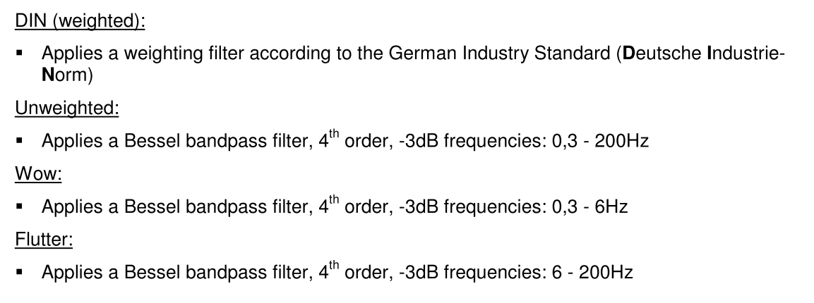 взвешивающие фильтры Wow с 0.3 до до 6 Гц, а Flutter с 6 до 200 Гц