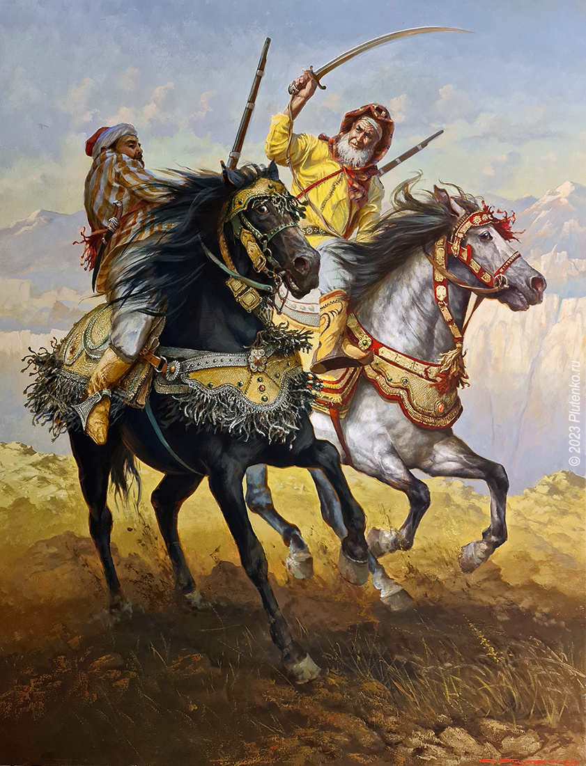 КАРТИНА ХУДОЖНИКА СТАНИСЛАВА ПЛУТЕНКО ПОД НАЗВАНИЕМ " Из засады " 140 х 110 см Холст, темпера, лак