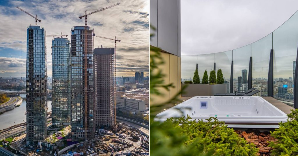 Источник: https://moskvichmag.ru/gorod/v-stroyashhihsya-neboskrebah-naprotiv-siti-nachali-ustanavlivat-steklyannye-besedki-i-dzhakuzi-na-kryshe/amp/