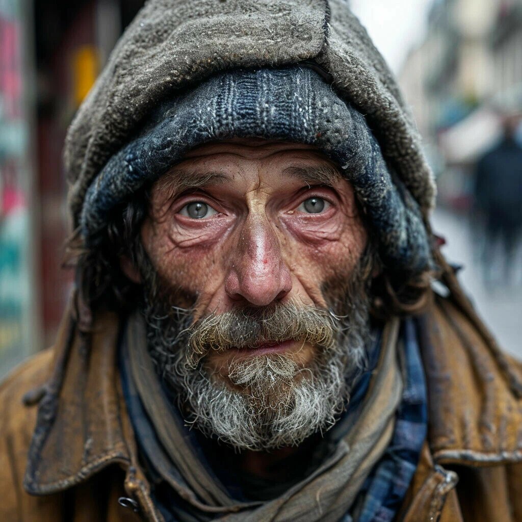 Бомж" - картинка создана в Шедевруме.
