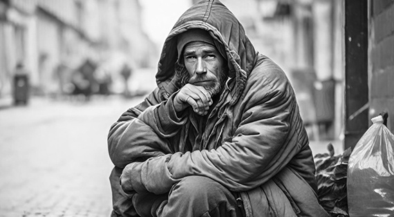 Бомж" - картинка создана в Шедевруме.