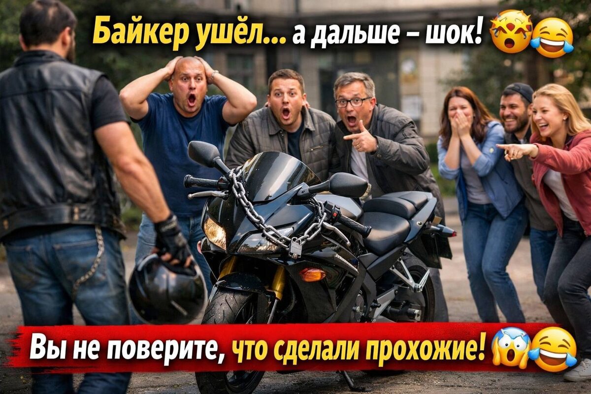 Он оставил мотоцикл на улице… и это стало самой смешной сценой дня 😂🔥