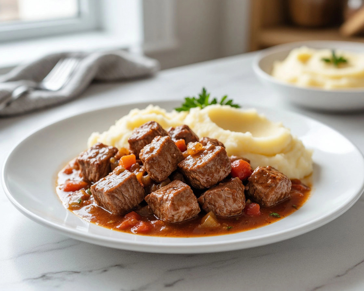 Гуляш из свинины на сковороде с густой подливкой: классический пошаговый рецепт с точными пропорциями 🍖🥘👨‍🍳