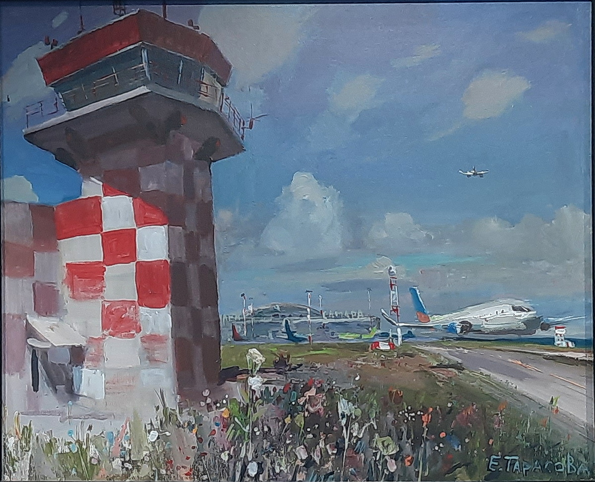 Е. Тарасова, "На взлетной полосе", холст, масло, 2025. Картина написана в самарском аэропорту Курумоч. Фото картин мои