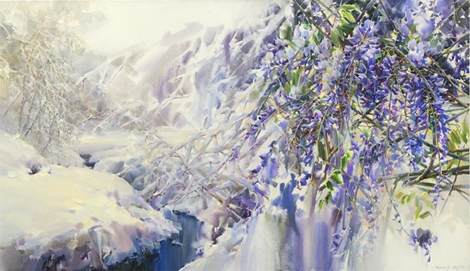 Олег Тимошин. Путешествие. Из цикла «Путешествие». 2015. Холст, акварель, масло. 80 х 140