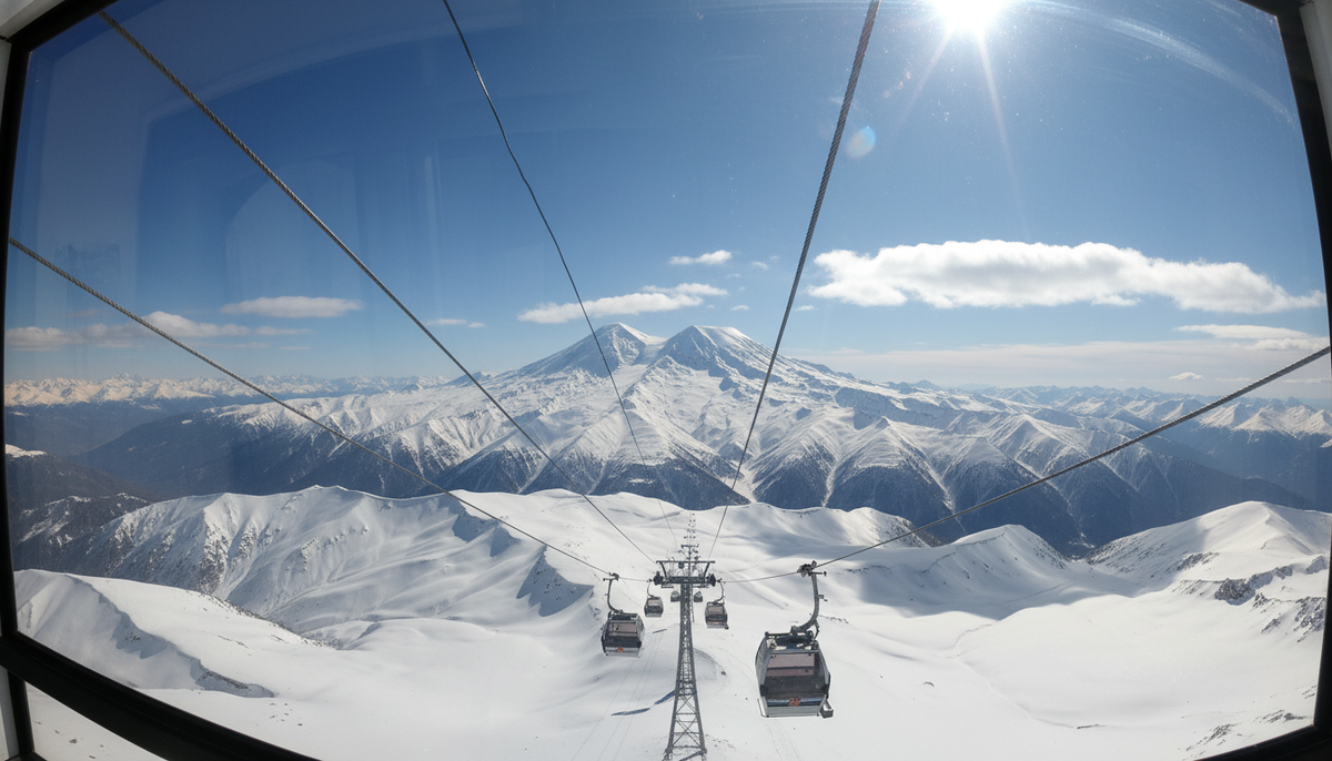 Эльбрус горнолыжный курорт в ясную погоду выглядит на миллион долларов, но наша задача — не потратить этот миллион на поездку.