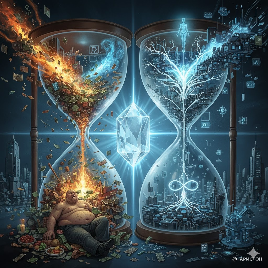 "Энтропия против Эволюции: Ловушка Веллера и Путь Ноосферы", иллюстрация создана сетью Джемини