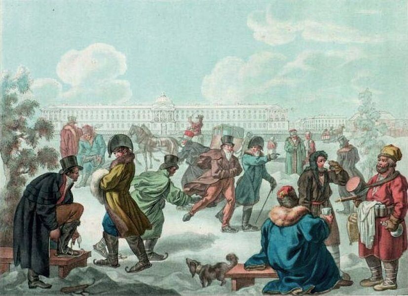 Катающиеся на коньках по Неве. 1812г
