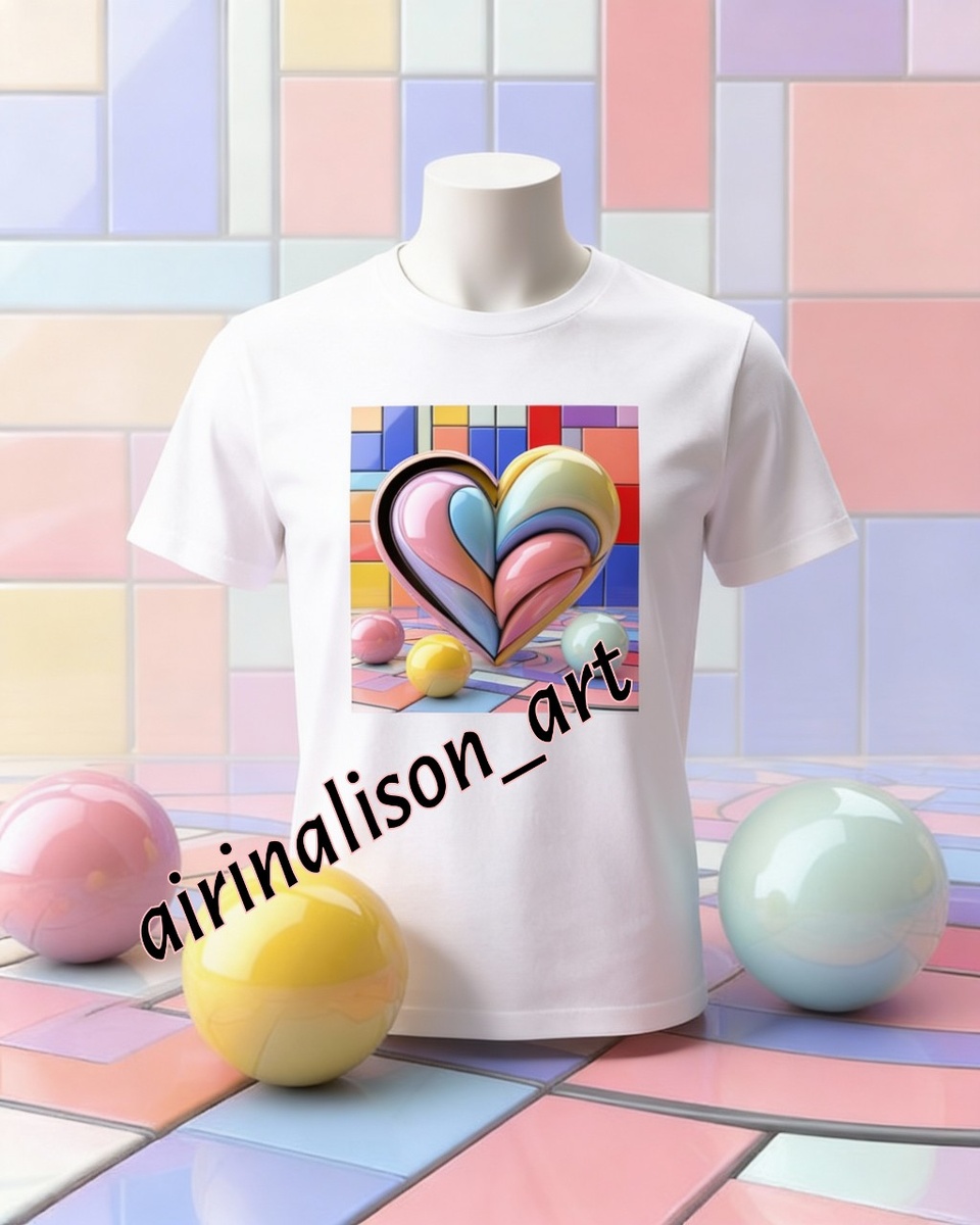 Арт "Сердце" на белой футболке
