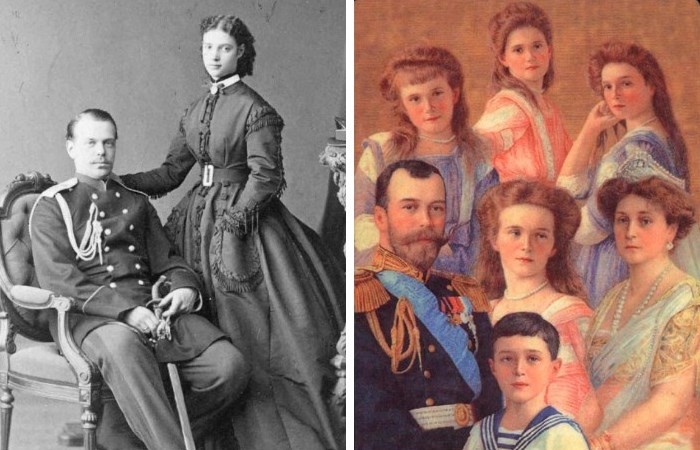 Александр III с женой и Николай II с семьей