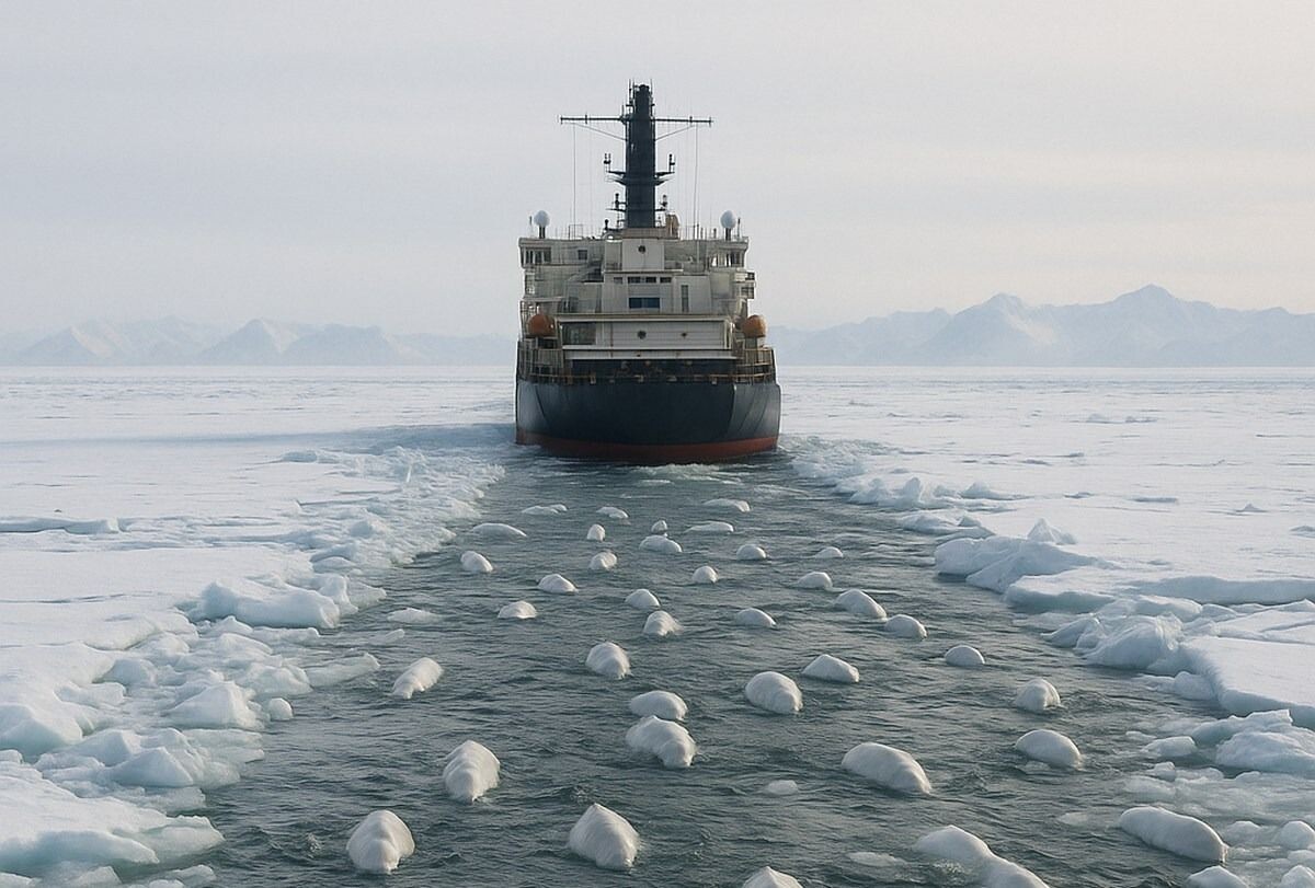Ледокол Москва движется по проложенному проходу. \ Фото: kenh14.vn.