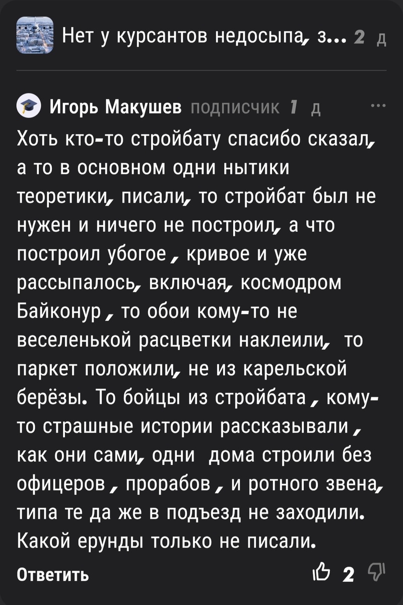 Комментарий читателя. Скрин. 